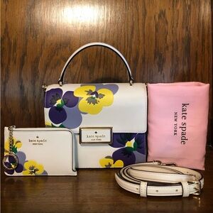 NWT-Kate Spade-SET-Pansy Toss-Reegan Crossbody & Darcy Med L-Zip Cardholder-$548